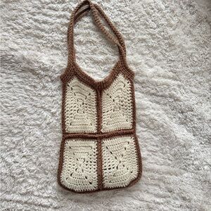 Handcrafted Crochet Tote Bag - Cream and Brown